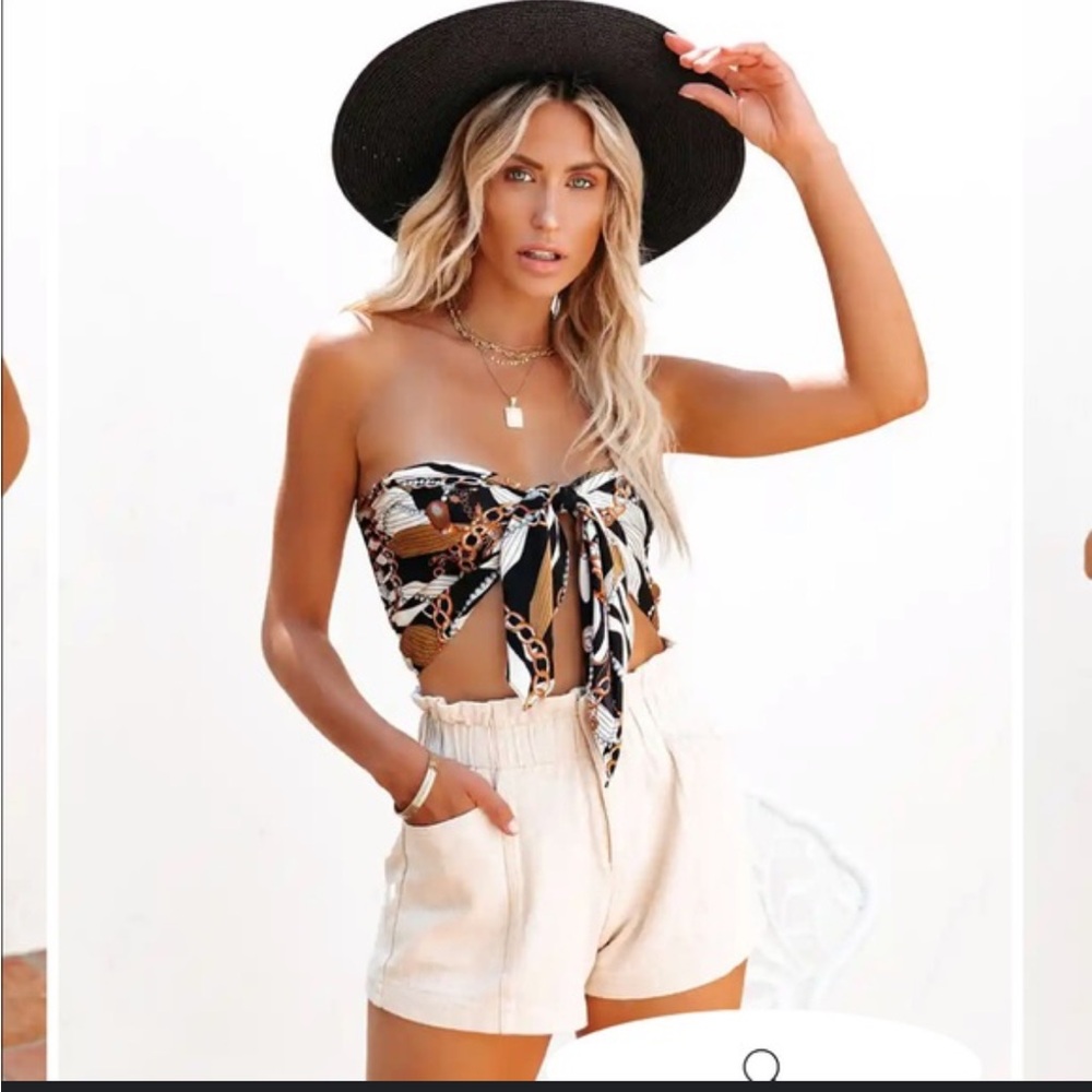 Vici Black and Brown Satin Tie Front Crop Top